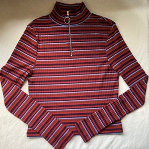 “Vintage” Striped Mock Neck Longesleeved Top